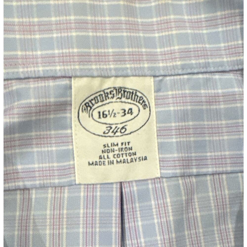 Brooks Brothers 346 Dress Shirt Blue White Red 16.5-34 Non Iron French Cuffs